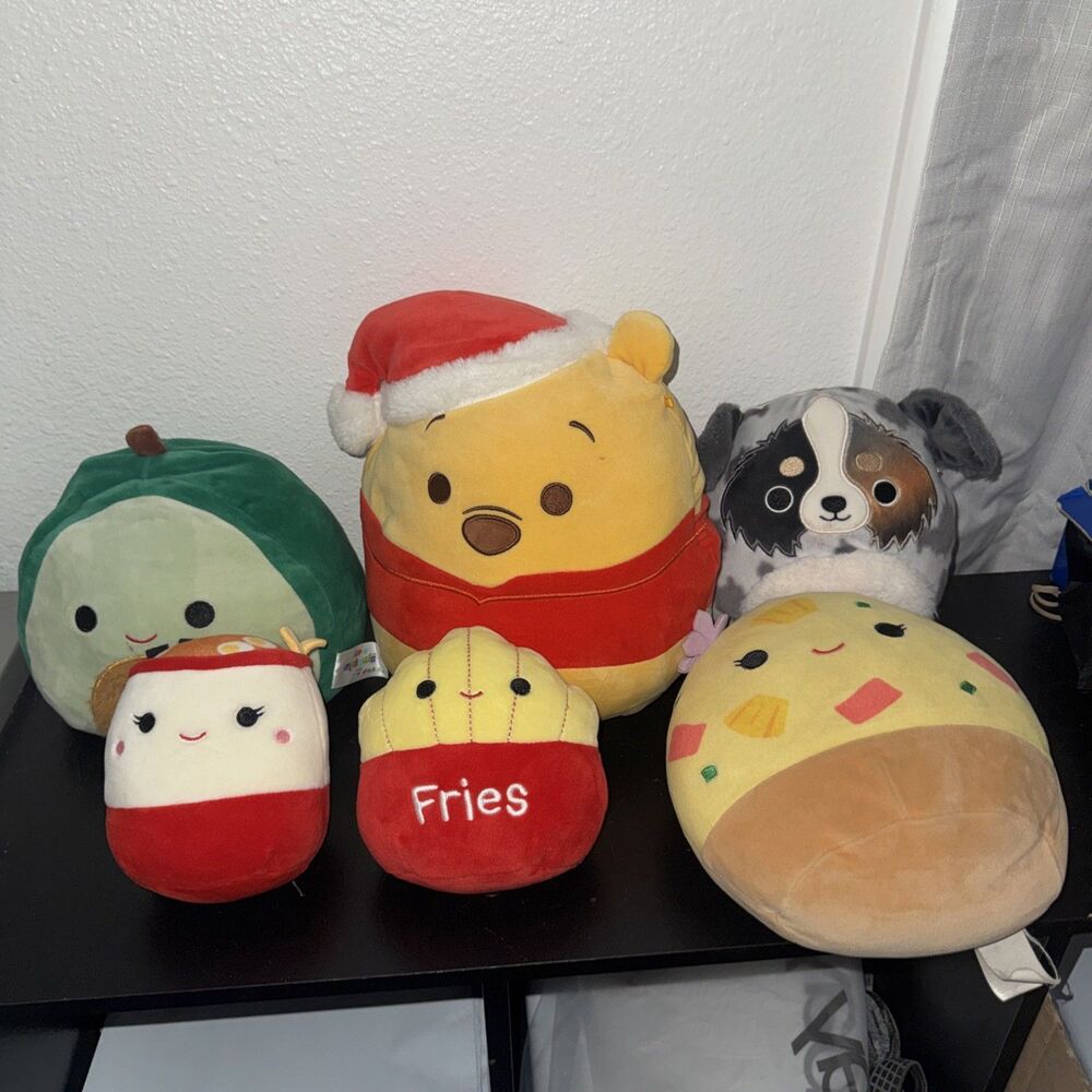 Squishmallows Plush Lot of 6 Multi Sizes Winnie The Pooh Avocado Fries Dog